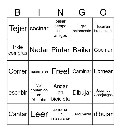 Hobbies bingo Card