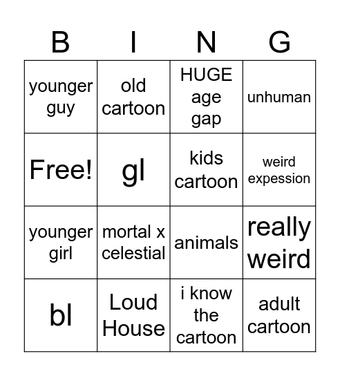 cartoon crushes Bingo Card