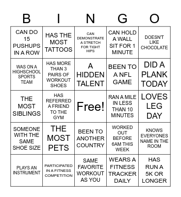 LIFETIME FITNESS Bingo Card