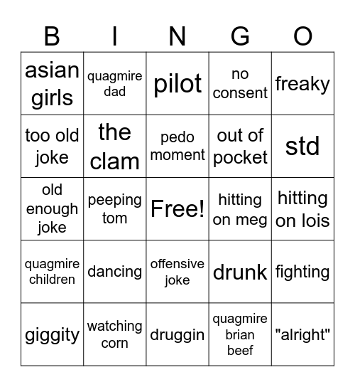 Quagmire Bingo Card