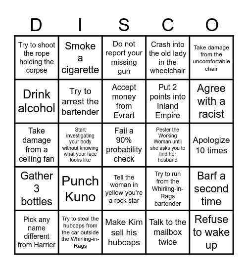 Tequila Sunrise Bingo Card