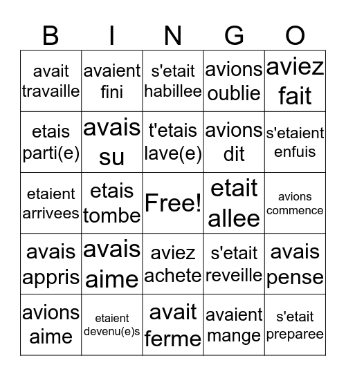 Plus-Que Parfait  Bingo Card