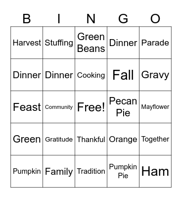 Thanksgiving Bingo Card