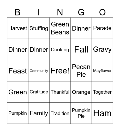 Thanksgiving Bingo Card
