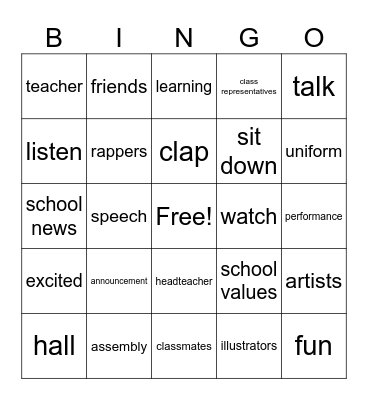 School Assembly Bingo Card