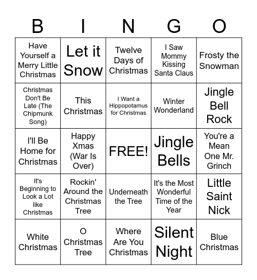 Christmas Music Bingo Card