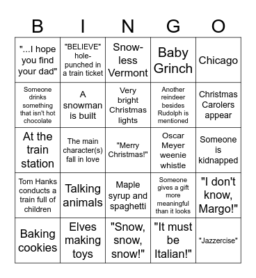 Christmas Movie Bingo Card
