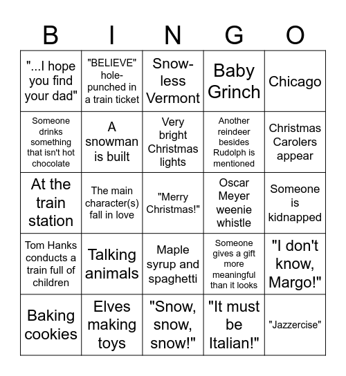 Christmas Movie Bingo Card