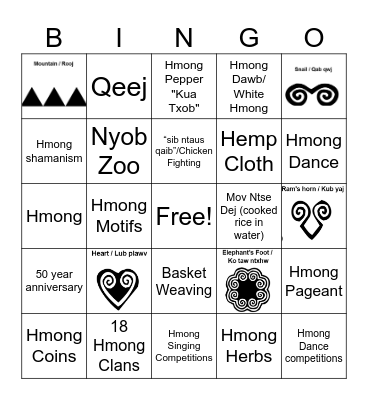 Hmong New Year Bingo Card