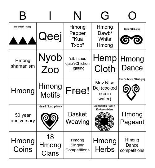 Hmong New Year Bingo Card