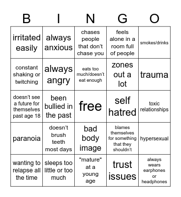 mentally ill people Bingo Card