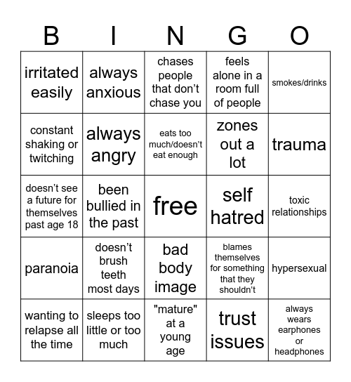 mentally ill people Bingo Card