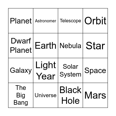 Universe Bingo Card