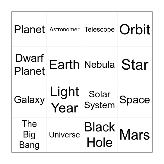 Universe Bingo Card