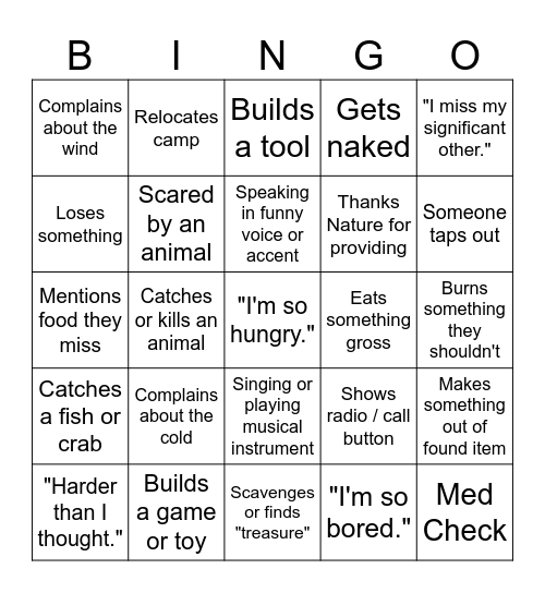 "Alone" Bingo Card