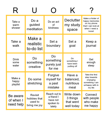 Self-Care Bingo! Bingo Card