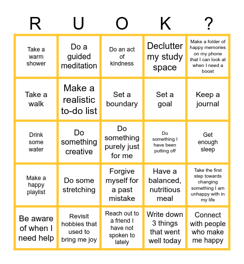 Self-Care Bingo! Bingo Card