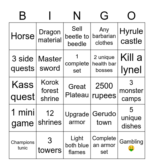 Brayden Zelda bingo Alek sam Bingo Card