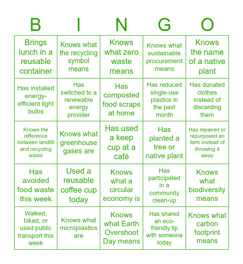 Our Planet Bingo Card