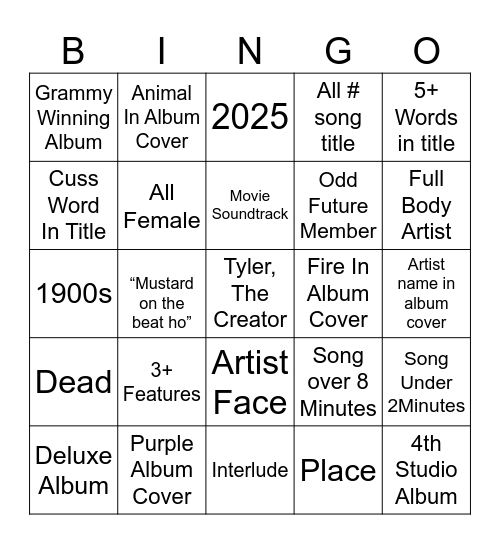 Playlist Bingo Card