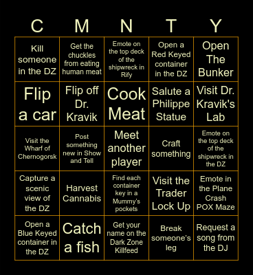 The Community (PS4/PS5) -  DayZ Bingo! Bingo Card