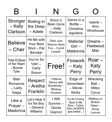 ROUND 2 — Divas, Belters & Power Voices Bingo Card
