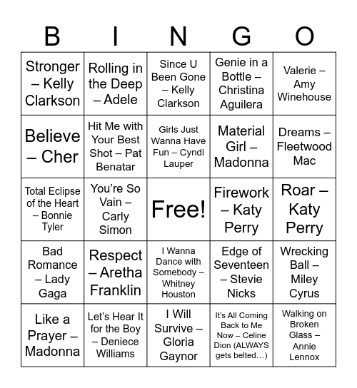 ROUND 2 — Divas, Belters & Power Voices Bingo Card