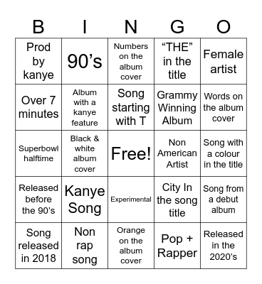 Music Bingo Card
