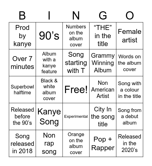 Music Bingo Card
