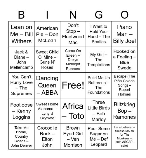 ROUND 3 — Feel-Good Sing-Alongs Bingo Card