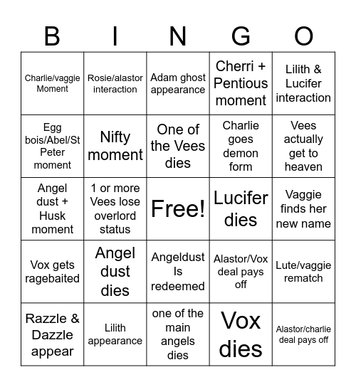 Hazbin do Bingo Card