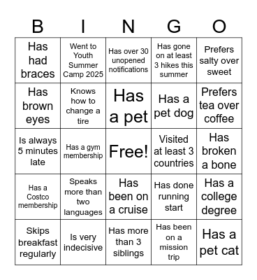 Find Someone Who... Bingo Card