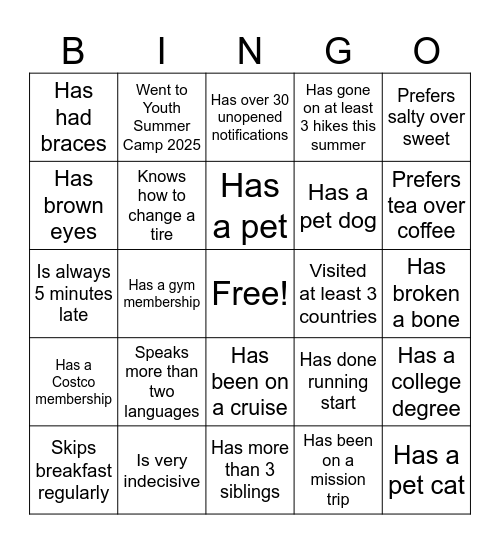 Find Someone Who... Bingo Card