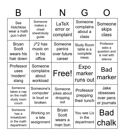 Math Department Bingo Fall 2025 Bingo Card