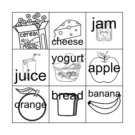 Food Bingo Card