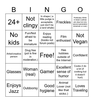 Are You DAJ's Type Bingo Card
