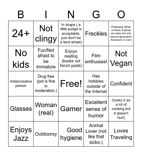 Are You DAJ's Type Bingo Card