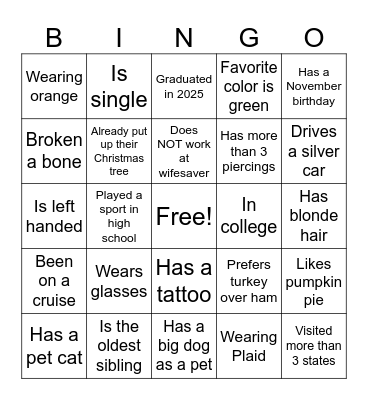 Friendsgiving 2025 Bingo Card