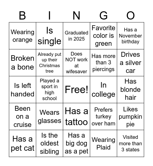 Friendsgiving 2025 Bingo Card