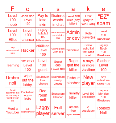 Roblox Forsaken Bingo!! Bingo Card