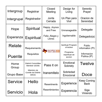 SWTA 68 Bilingual Loteria Bingo Card