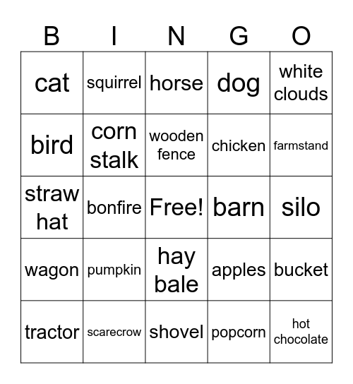 Hayride Bingo Card