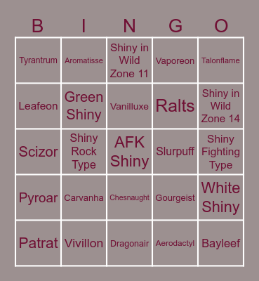 POKÉMON LEGENDS: Z-A SHINY BINGO Card