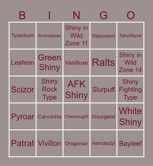 POKÉMON LEGENDS: Z-A SHINY BINGO Card