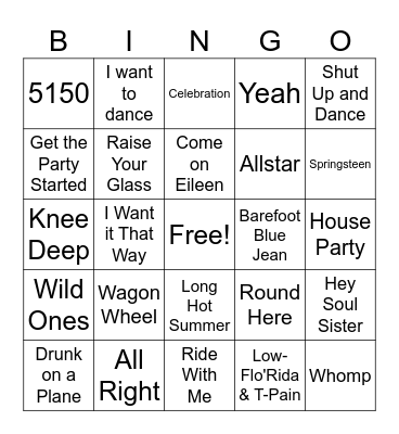 Musical Bingo Card