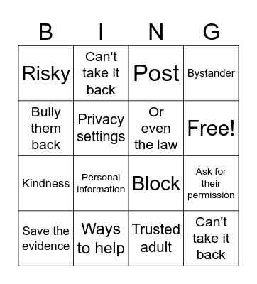 Cyberbullying Bingo Card