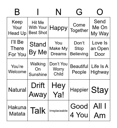 LMS Den Day Song Bingo Card