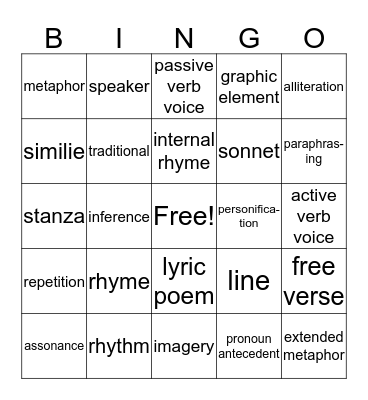 Poetry Bingo Card