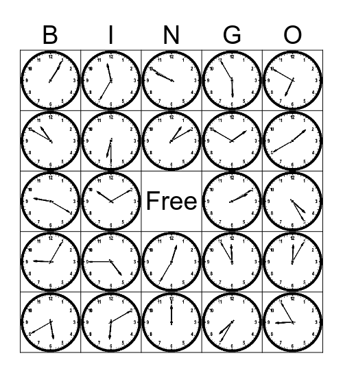 Time to the 5 minute Bingo Card