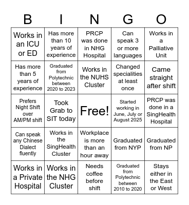 SIT NURSING ALUMNI HOMECOMING 2025 Bingo Card